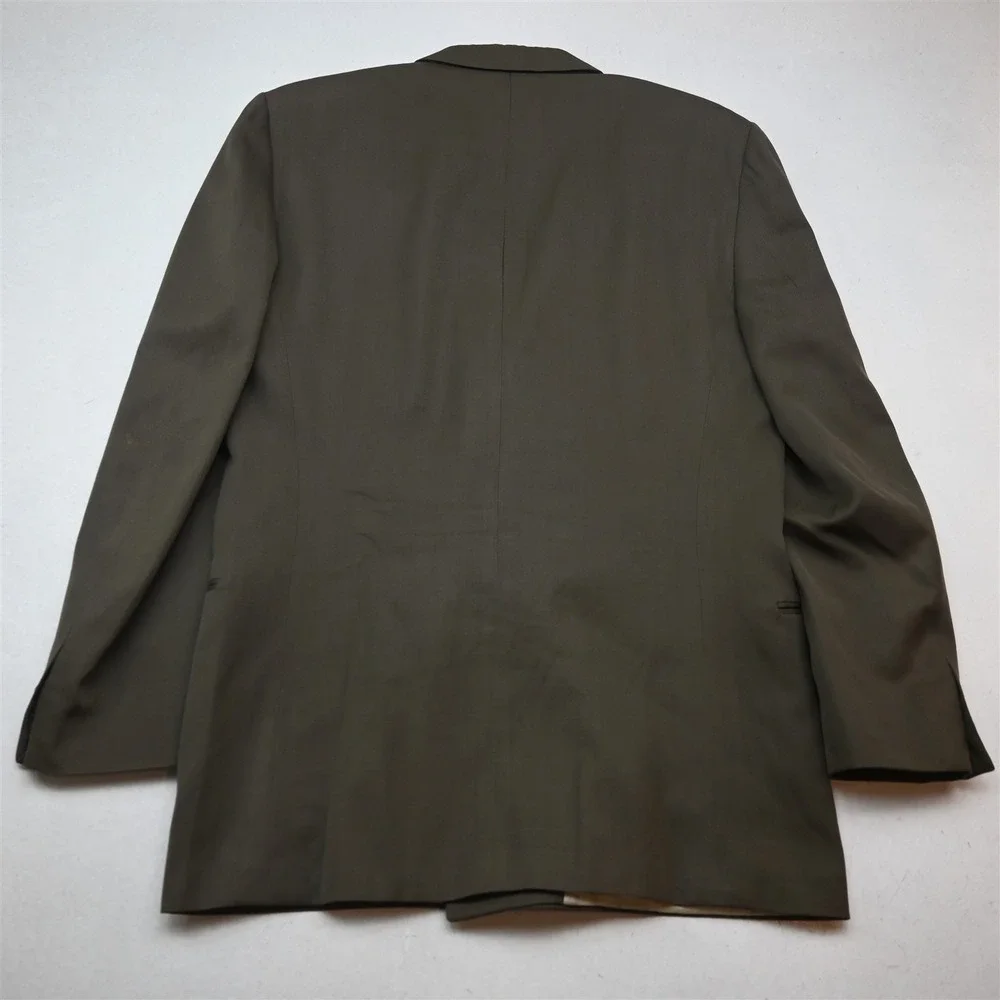 Vtg Oscar de la Renta Double Breasted 42R 32x30 Tan Brown Wool Jacket Pants Suit